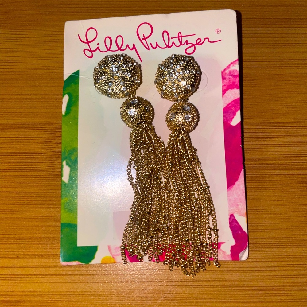 Lilly Pulitzer Gold Convertible “Sand Dune Tassle” Statement Earrings